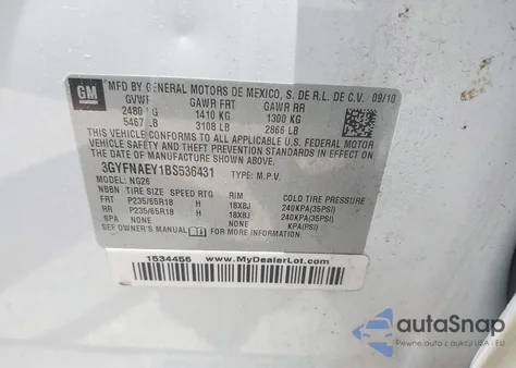 2011 Cadillac Srx Luxury Collection z USA, uszkodzony, nr VIN 3GYFNAEY1BS536431